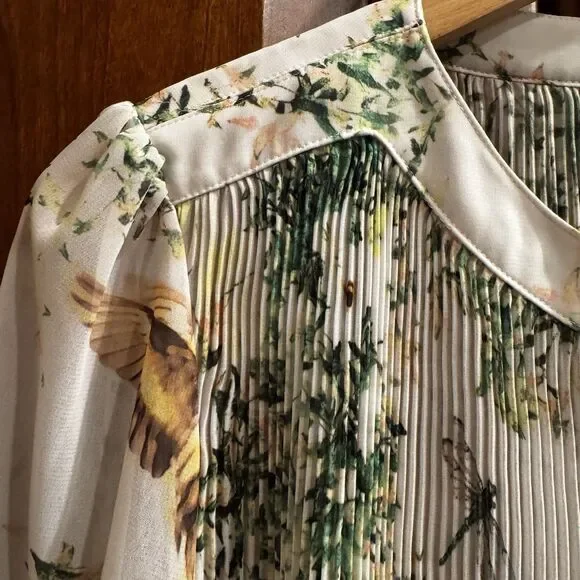 TED BAKER Women’s Dancing Leaves Sheer Pleated 3/4 Sleeved Blouse Sz US 10/L NWT - Picture 9 of 16